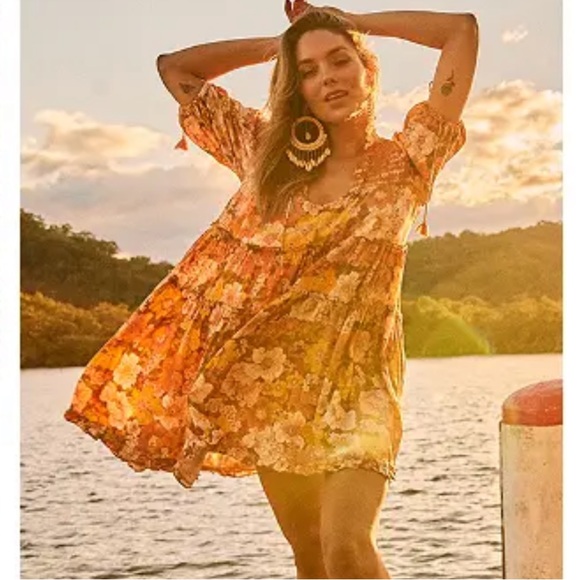 Bohemian Traders Smocked Tonal Embroidery Mini Dress in Retro Floral Rust - XXL - Picture 4 of 9